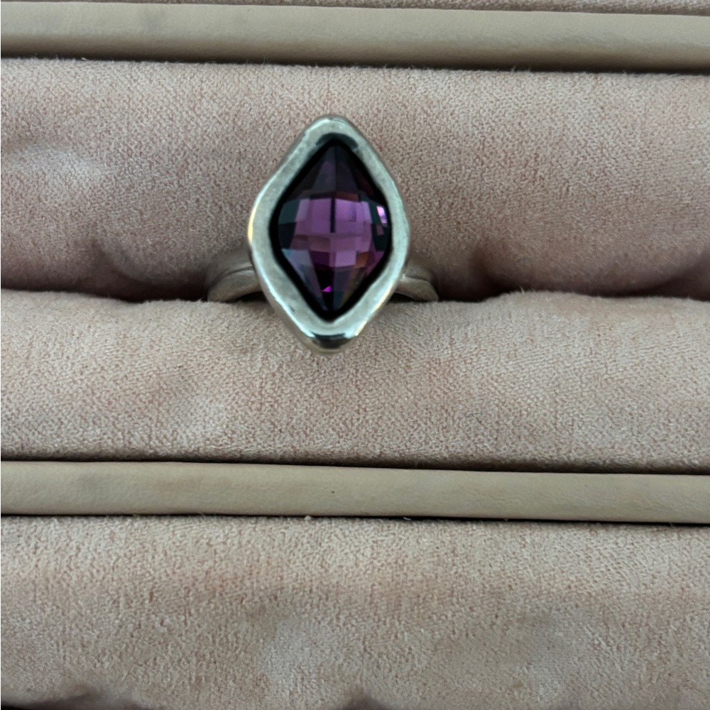 Uno de 50 Silver tone and Purple Gemstone Ring size 6.